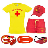 Women Lifeguard Costume Fancy Dress Set Ladies Cool Vest, Shorts + Options Women
