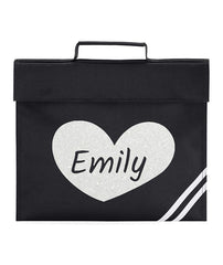 Personalised Children Glitter Heart School Book Bag Heart Bookbag Gift