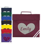 Personalised Children Glitter Heart School Book Bag Heart Bookbag Gift