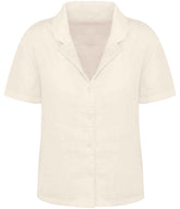 Spasso Ladies Short Sleeve Linen Bowling Collar Shirt