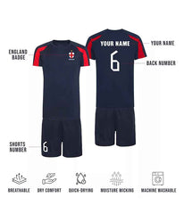Personalised Kids England Style Home Football Kit Shirt Shorts Socks & Bag