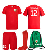 Kids Personalised Red Wales Style Away Football Kit Customised Youth Jersey