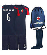 Personalised Kids England Style Home Football Kit Shirt Shorts Socks & Bag