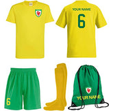 Personalised Kids Wales Style Away Football Kit Shirt Shorts Socks and Bag