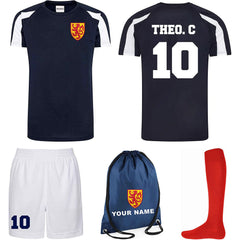 Personalised Scotland Style Kit Navy and White Football Shirt, White Shorts, Bag and Socks for Boys and Girls Best Birthday Gift for Children Kids Playwear