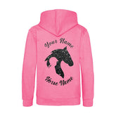 Childrens Personalised Back Print Horse Riding Hoodie Glitter Equestrian Hoody