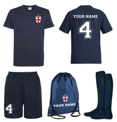 Kids Personalised Navy Blue England Style Away Football Kit Customised Jersey