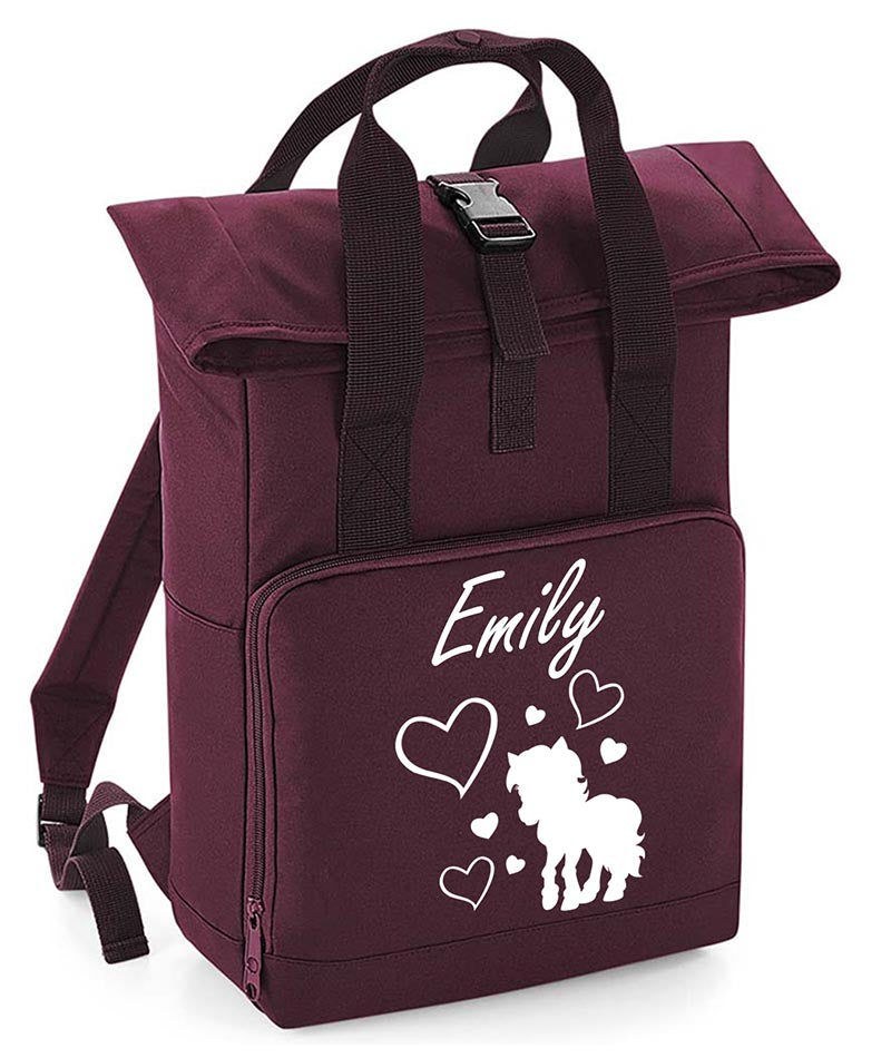 Personalised Unicorn Backpack with Your Name Twin Handle Roll-Top Backpack