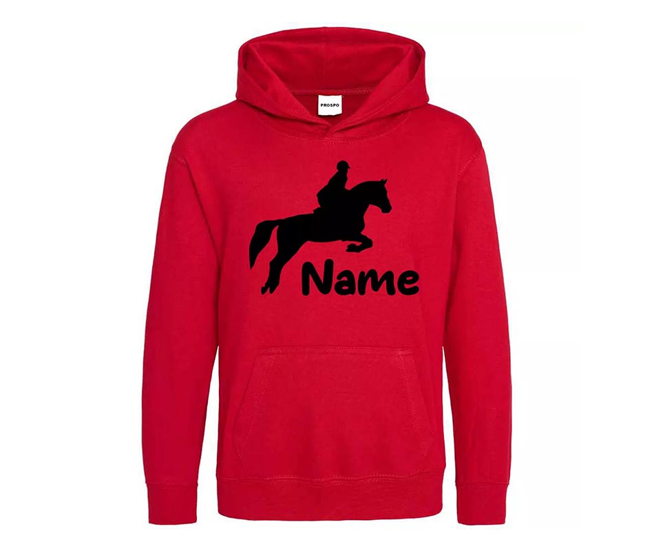 Personalised Glitter Horse Riding Hoodie Girls Boys Hoody Kids Top Jumper