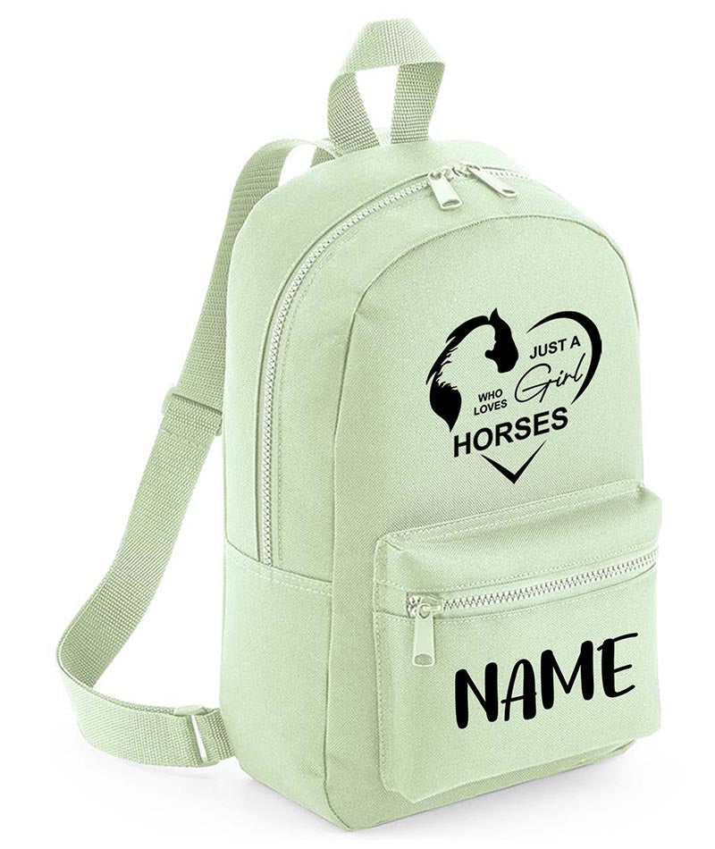 Personalised Girls Backpack Equestrian Bag Mini School PE Club Nursery Any Name Rucksack