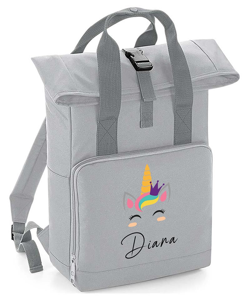 Personalised Unicorn Backpack with Your Name Twin Handle Roll-Top Backpack