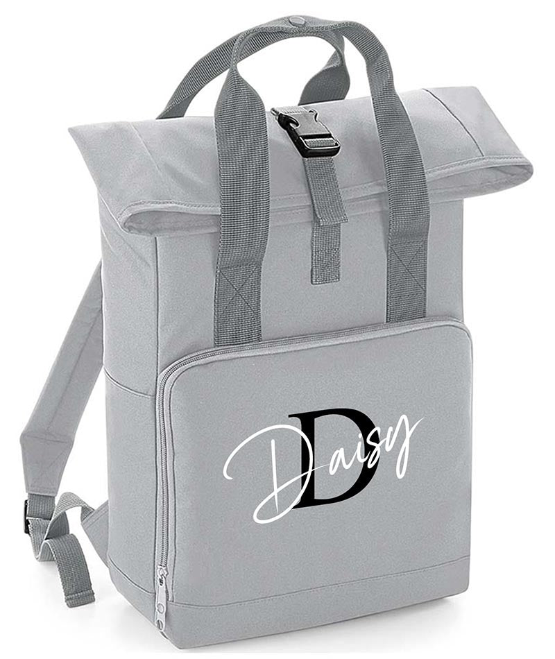 Personalised Backpack with Your Initial Name Twin Handle Roll-Top Backpack