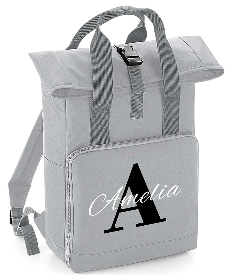 Personalised with Initial name Twin Handle Roll-Top Backpack