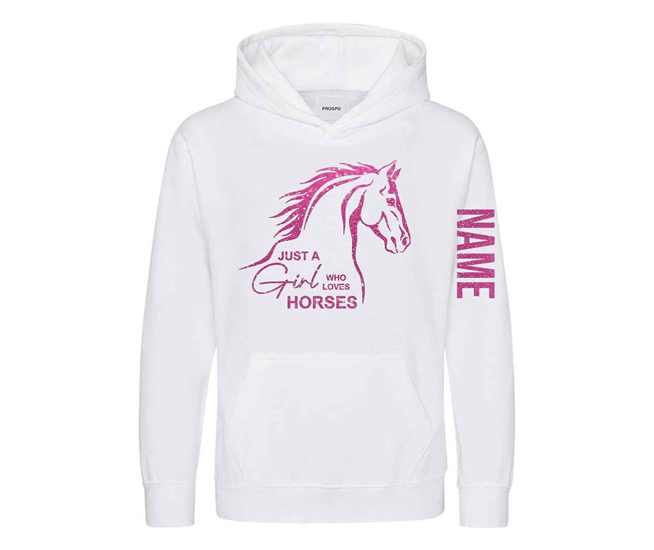 Personalised Equestrian Glitter Hoodie Custom Printed Name Girls Hoodies Jumper