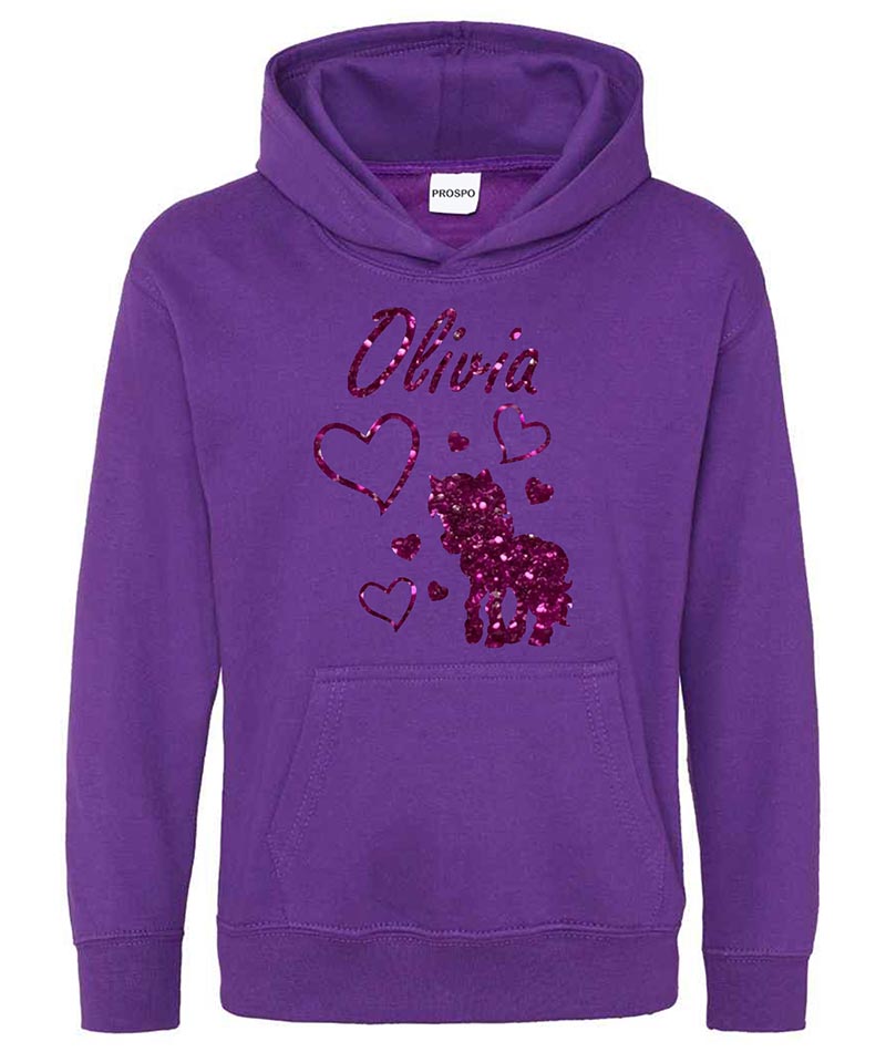 Personalised Unicorn Glitter Hoodie Custom Printed Name Girls Hoodies Jumper