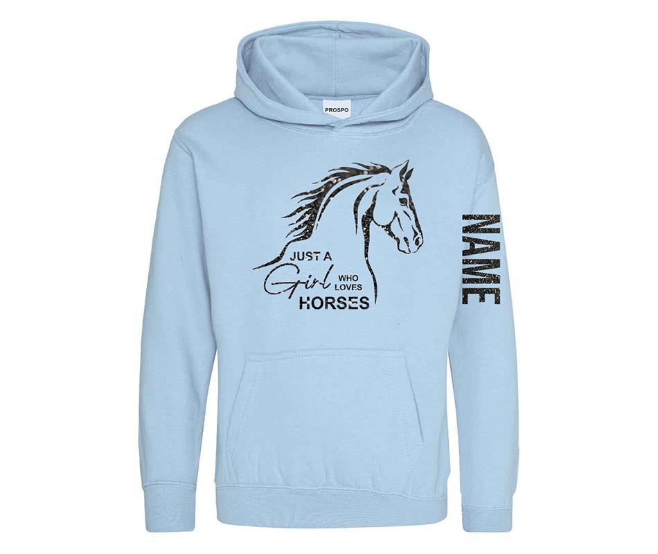 Personalised Equestrian Glitter Hoodie Custom Printed Name Girls Hoodies Jumper