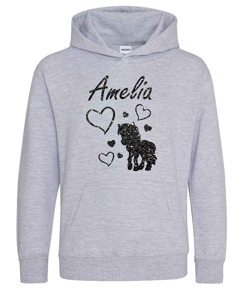 Personalised Unicorn Glitter Hoodie Custom Printed Name Girls Hoodies Jumper