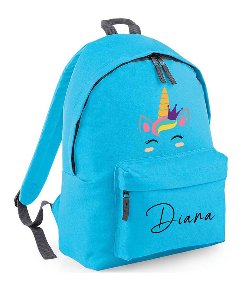 Personalised unicorn School Backpack Bag Any Name Text Kids PE Kit Girls Boys Gift