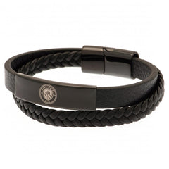 Manchester City FC Black IP Leather Bracelet