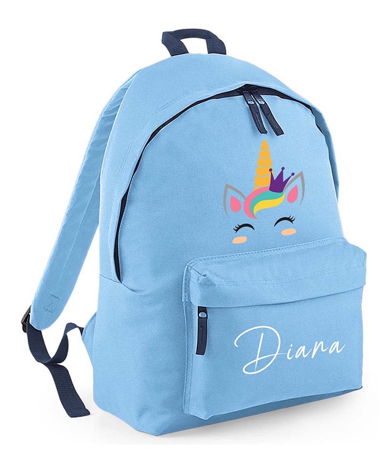 Personalised unicorn School Backpack Bag Any Name Text Kids PE Kit Girls Boys Gift