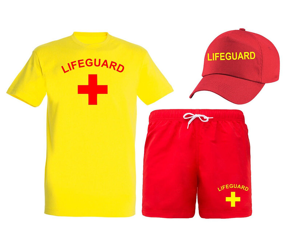 Lifeguard Men Fancy Dress Costume T-shirts + Shorts + Cap