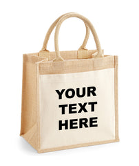 Personalised Any Text Pocket Jute Midi Tote Bag