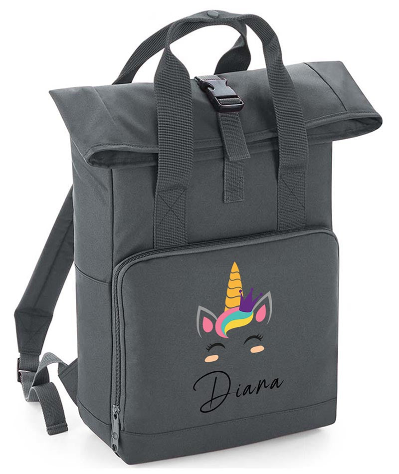 Personalised Unicorn Backpack with Your Name Twin Handle Roll-Top Backpack