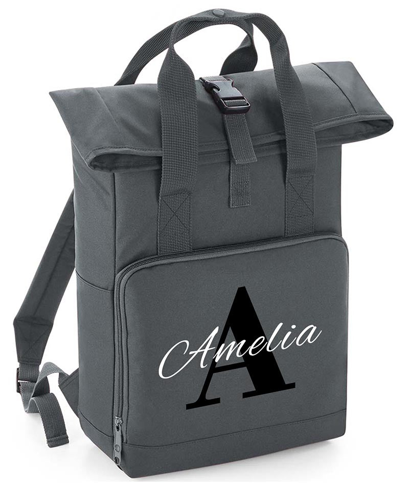 Personalised with Initial name Twin Handle Roll-Top Backpack