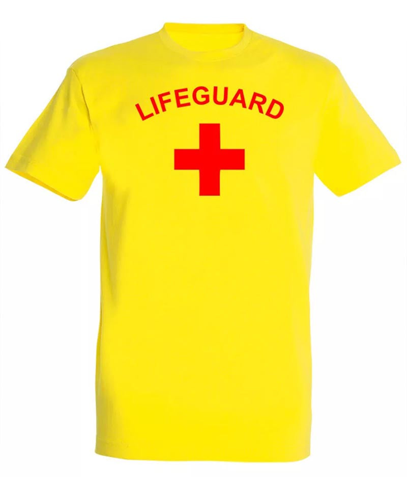 Mens LIFEGUARD T-Shirt Beach Party Baywatch Fancy Dress Yellow Tee Top