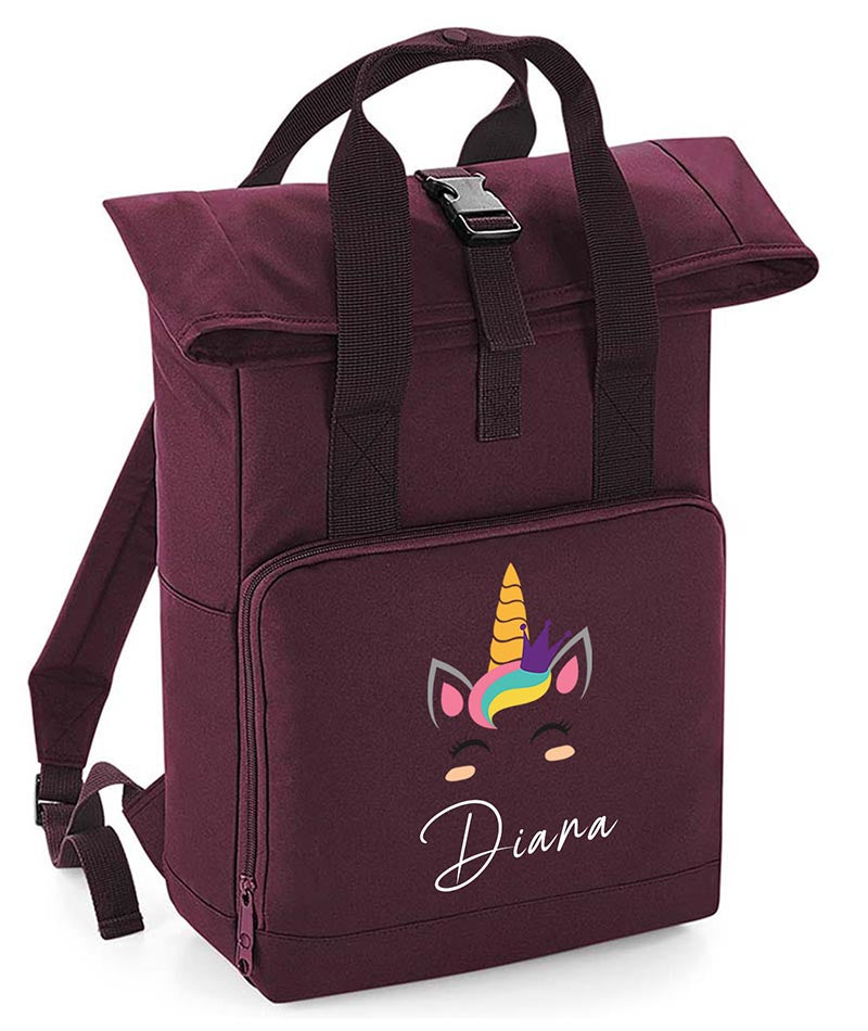 Personalised Unicorn Backpack with Your Name Twin Handle Roll-Top Backpack