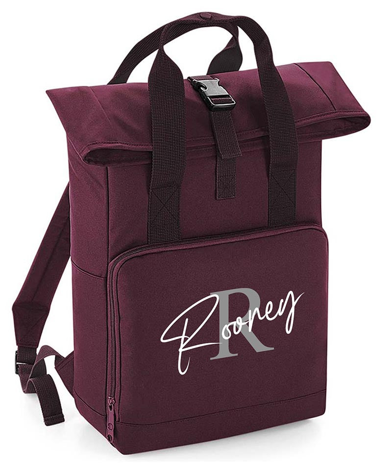 Personalised Backpack with Your Initial Name Twin Handle Roll-Top Backpack