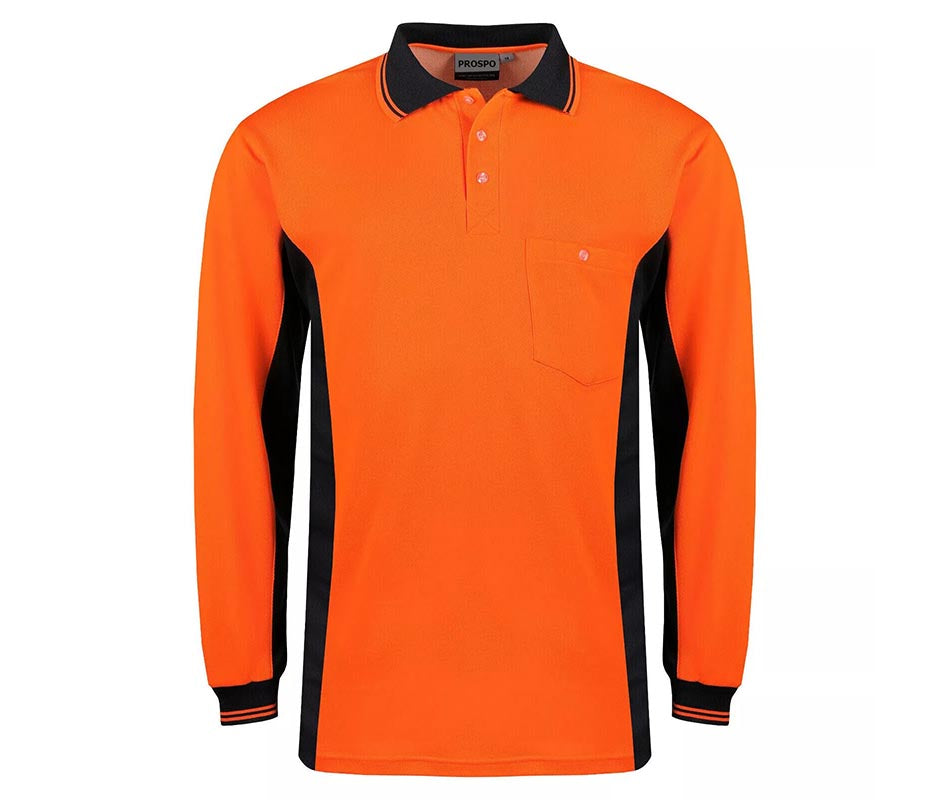 Mens Hi Viz Polo Shirt Long Sleeve High Visibility Safety Workwear Top