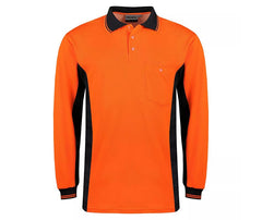 Mens Hi Viz Polo Shirt Long Sleeve High Visibility Safety Workwear Top