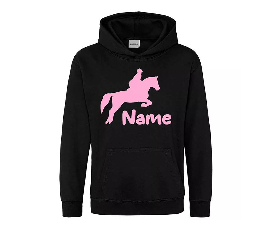 Personalised Glitter Horse Riding Hoodie Girls Boys Hoody Kids Top Jumper