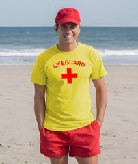 Mens LIFEGUARD T-Shirt Beach Party Baywatch Fancy Dress Yellow Tee Top