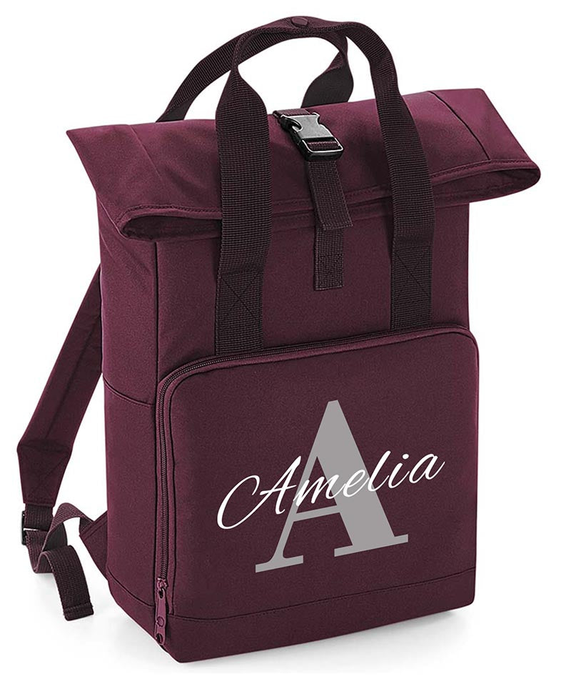 Personalised with Initial name Twin Handle Roll-Top Backpack