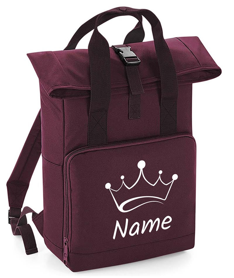 Personalised Crown Backpack with Your Name Twin Handle Roll-Top Backpack