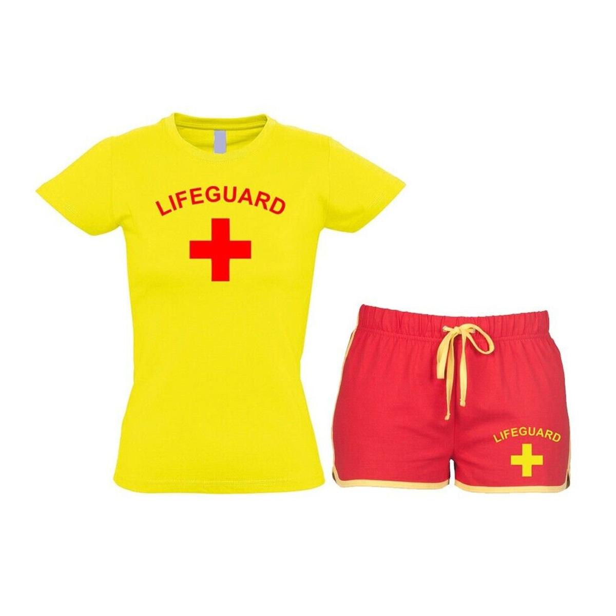 Women Lifeguard Costume Fancy Dress Set Ladies Cool Vest, Shorts + Options Women