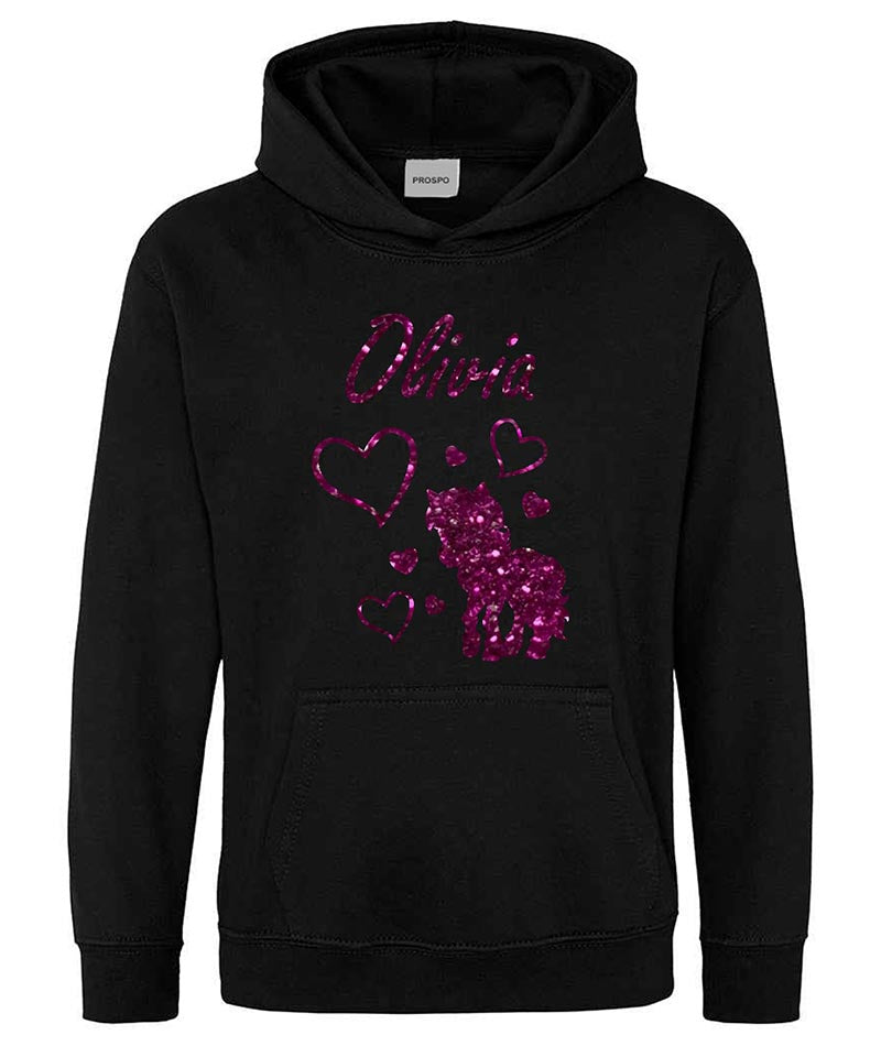 Personalised Unicorn Glitter Hoodie Custom Printed Name Girls Hoodies Jumper