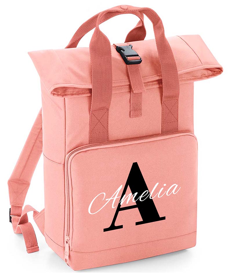 Personalised with Initial name Twin Handle Roll-Top Backpack