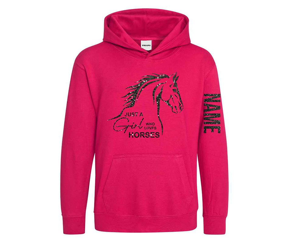 Personalised Equestrian Glitter Hoodie Custom Printed Name Girls Hoodies Jumper