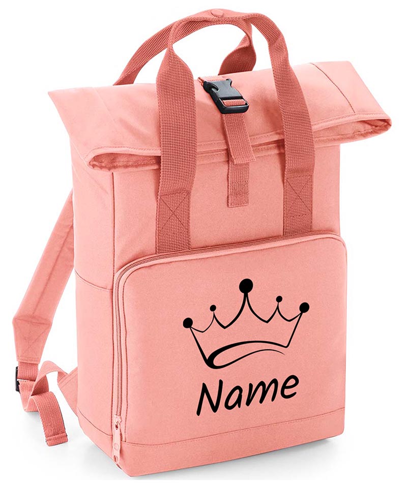 Personalised Crown Backpack with Your Name Twin Handle Roll-Top Backpack