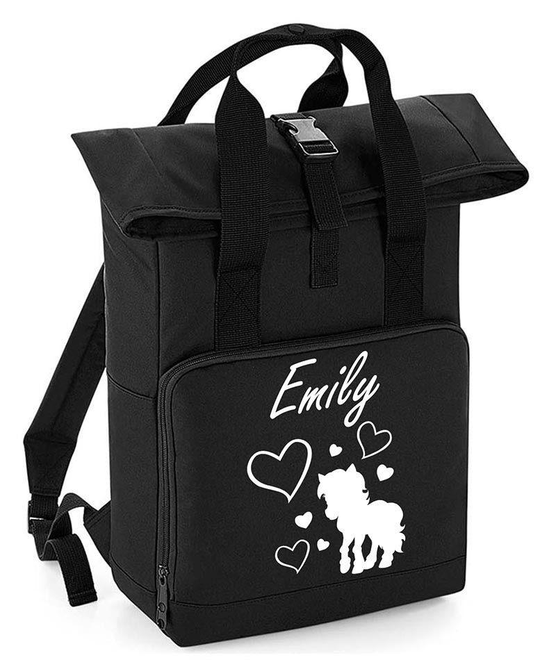 Personalised Unicorn Backpack with Your Name Twin Handle Roll-Top Backpack