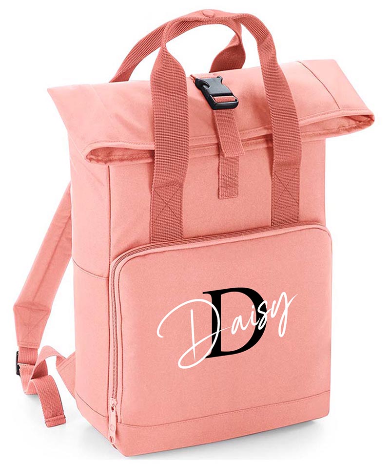 Personalised Backpack with Your Initial Name Twin Handle Roll-Top Backpack