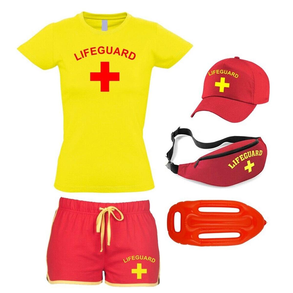 Women Lifeguard Costume Fancy Dress Set Ladies Cool Vest, Shorts + Options Women