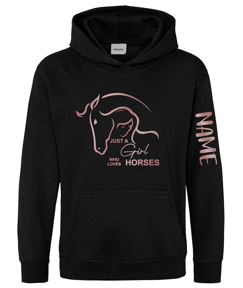 Personalised Equestrian Glitter Hoodie Custom Printed Name Girls Hoodies Jumper