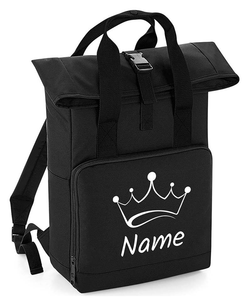 Personalised Crown Backpack with Your Name Twin Handle Roll-Top Backpack