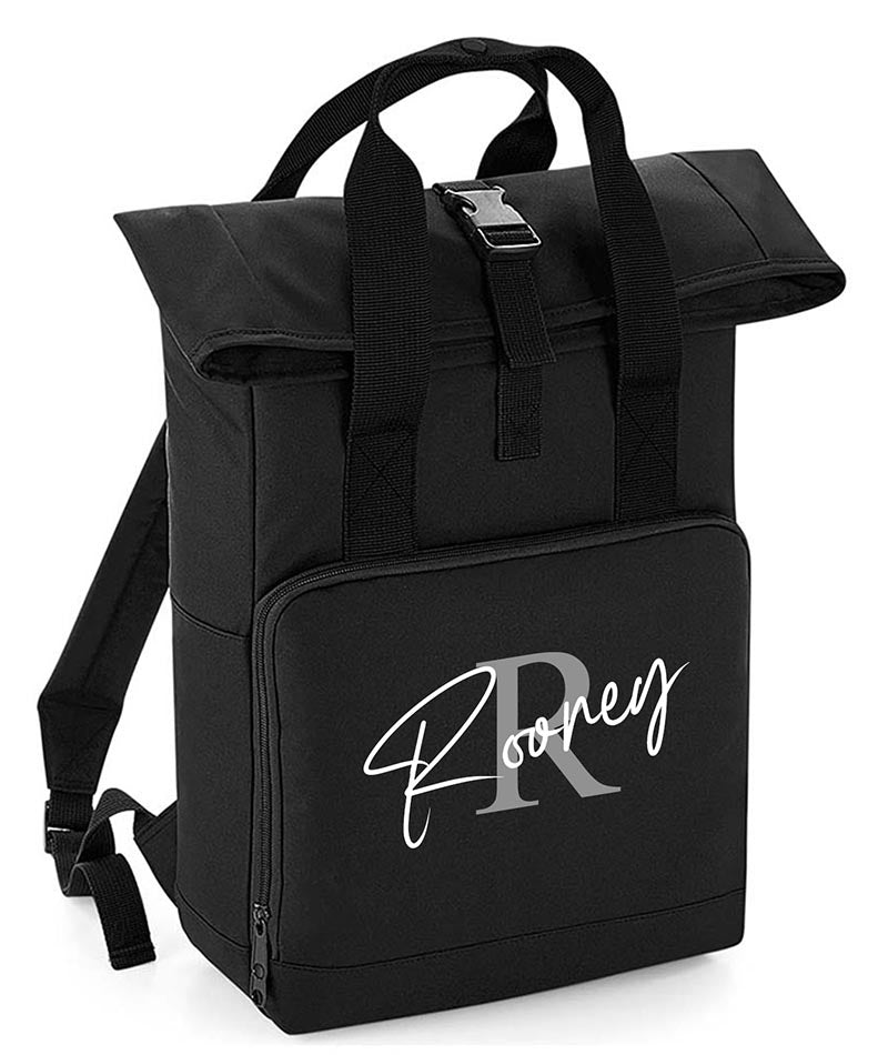 Personalised Backpack with Your Initial Name Twin Handle Roll-Top Backpack