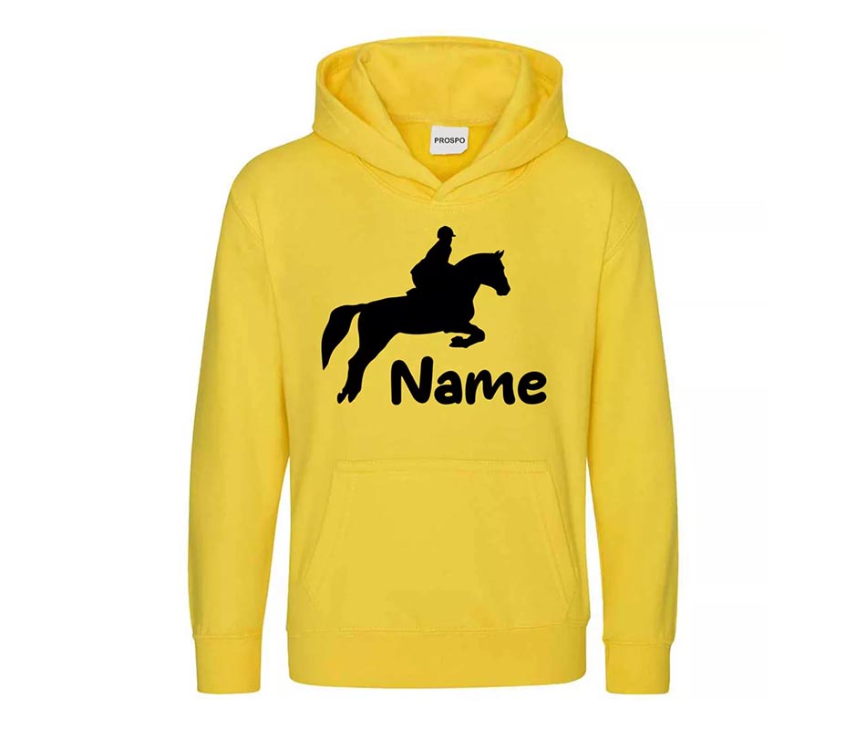 Personalised Glitter Horse Riding Hoodie Girls Boys Hoody Kids Top Jumper