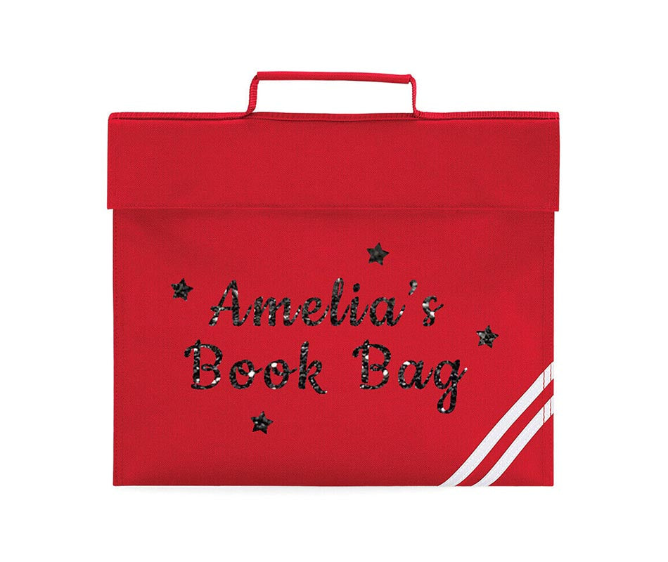 Personalised Book Bag Back To School Any Name Glitter Childrens Girls PE Gift